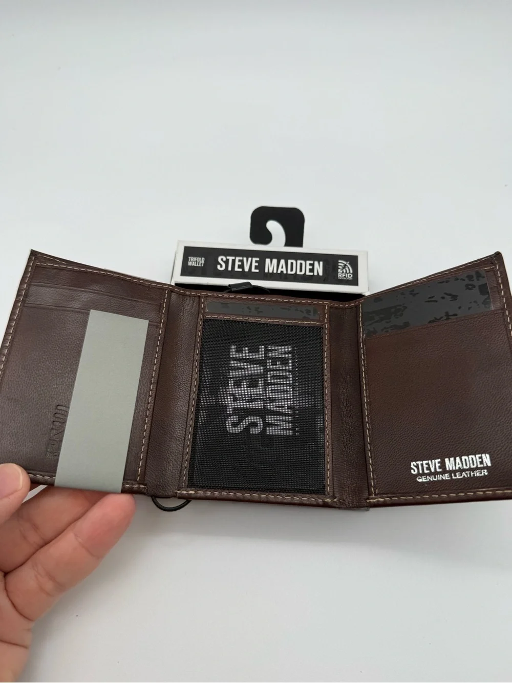 Steve Madden Dark Brown Genuine Leather Trifold Wallet